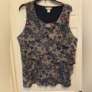 CJ Banks Navy and Red Patterned Tank Top